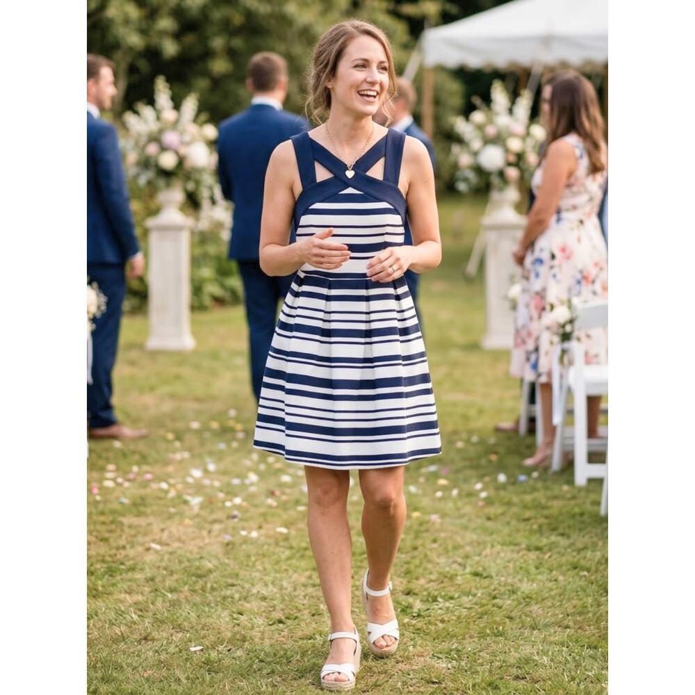 Blue White Stripe Sundress SHE SKY Fit Flare NWT S - Picture 9 of 9
